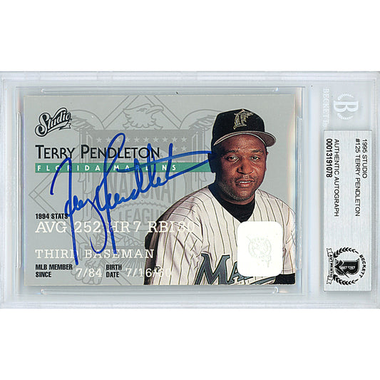Baseballs- Autographed- Terry Pendleton Signed Florida Marlins 1995 Studio Baseball Card Beckett BAS Slabbed 00013191078 - 101
