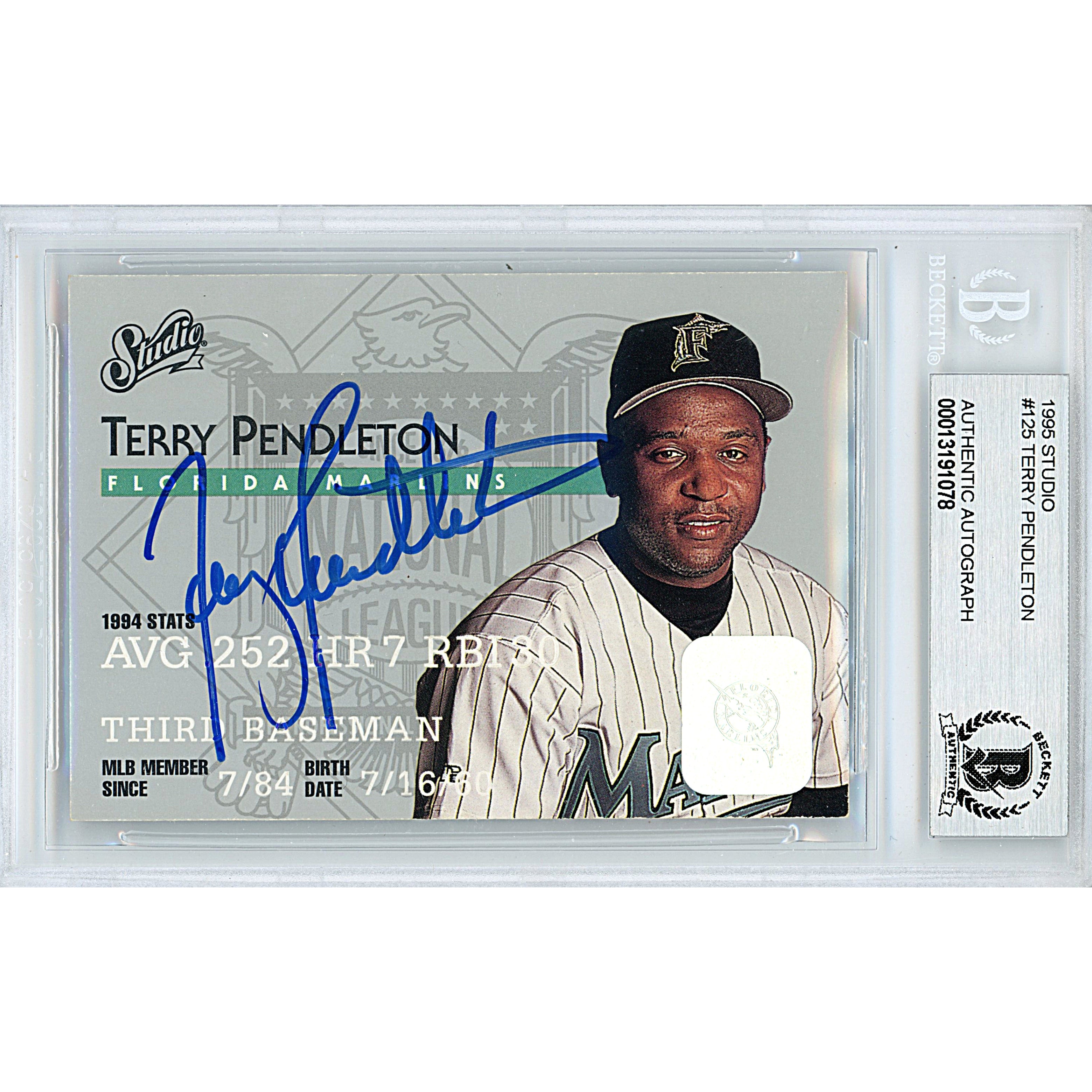 Terry Pendleton autographed trading card – full view – Beckett COA