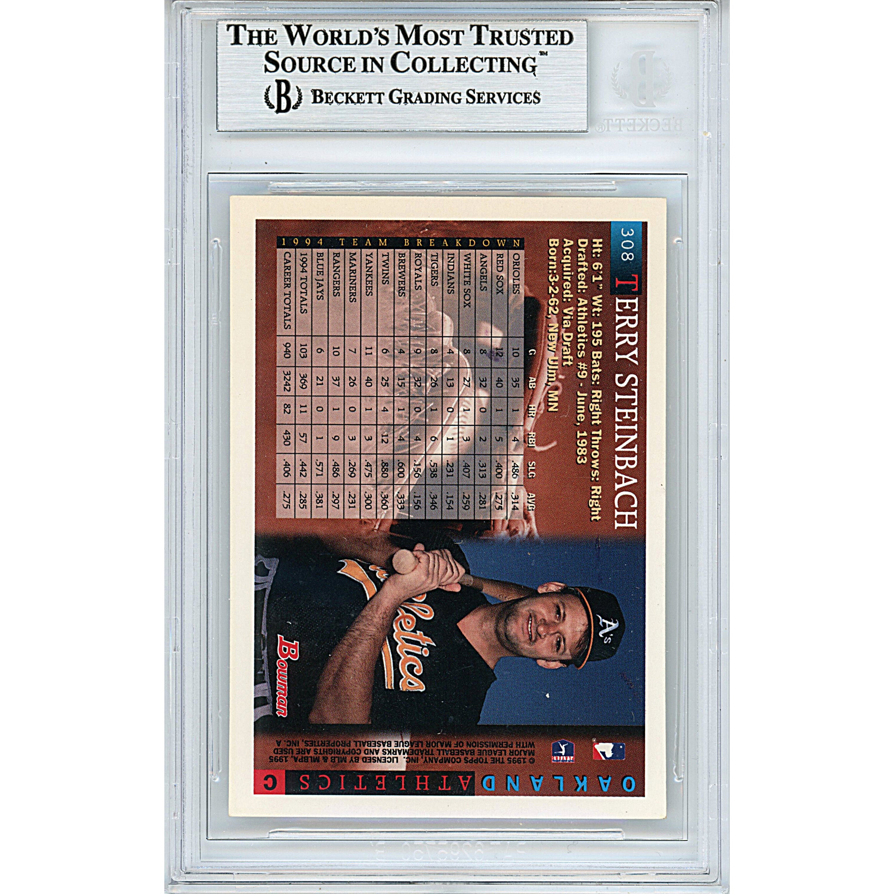 Terry Steinbach auto trading card – authentication sticker – Beckett COA