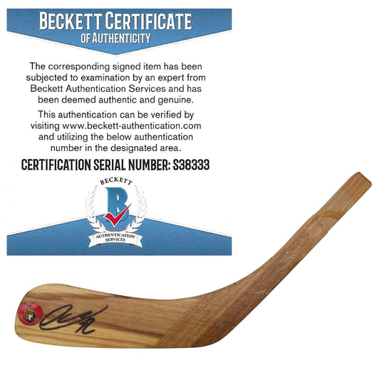 Hockey Stick Blades- Autographed- Thomas Chabot Signed Ottawa Senators Logo Hockey Stick Blade Proof Photo - Beckett BAS 101