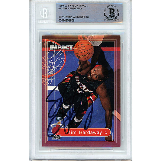 Basketballs- Autographed- Tim Hardaway Signed Miami Heat 1999-2000 Skybox Impact Basketball Card Beckett Authentication Slabbed 00014998808 - 101