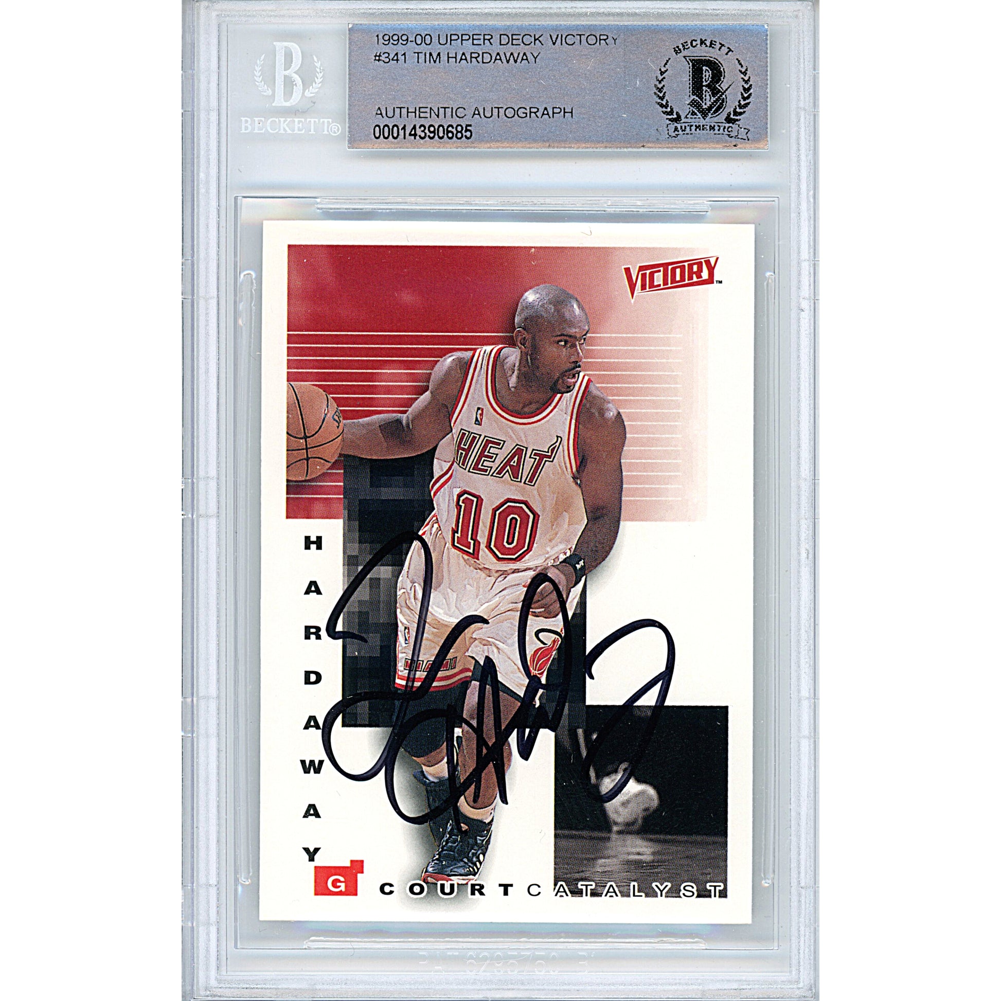 Basketballs- Autographed- Tim Hardaway Signed Miami Heat 1999-2000 Upper Deck Victory Basketball Card Beckett Slabbed 00014390685 - 101