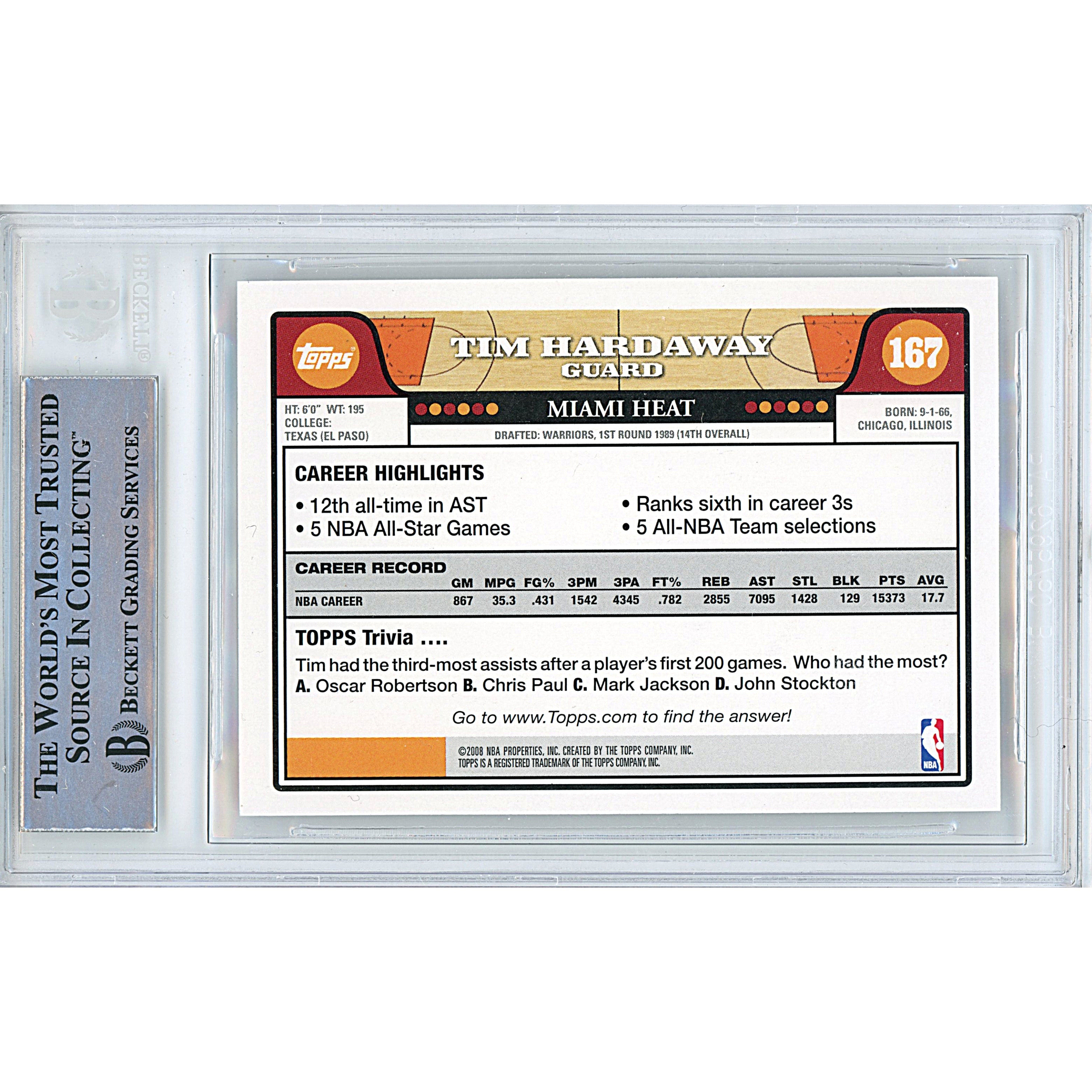 Tim Hardaway signed trading card – signature close-up – Beckett COA