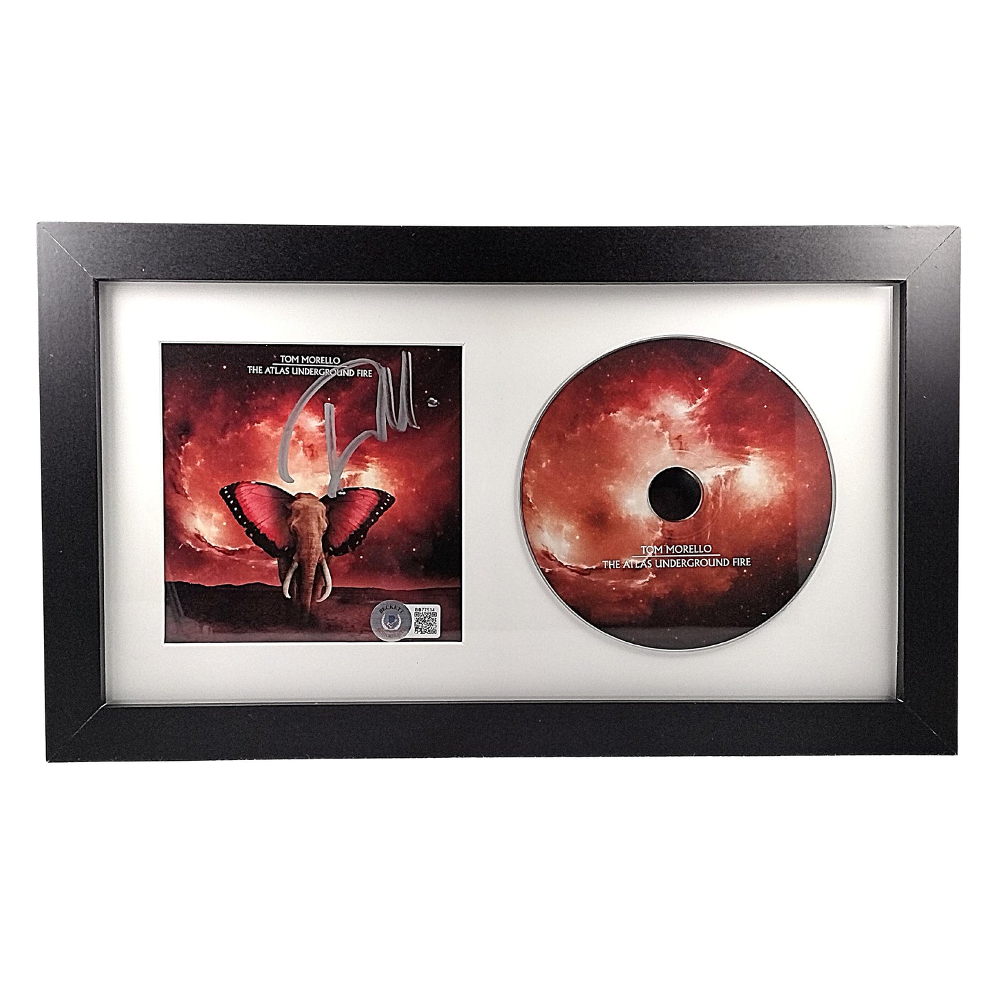 Music- Autographed- Tom Morello Signed The Atlas Underground Fire CD Cover Framed Matted Beckett BAS Authentication 102