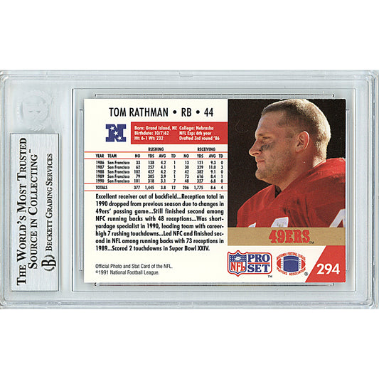 Footballs- Autographed- Tom Rathman Signed San Francisco 49ers 1991 NFL Pro Set Football Card Beckett Slabbed 00014225840 - 102