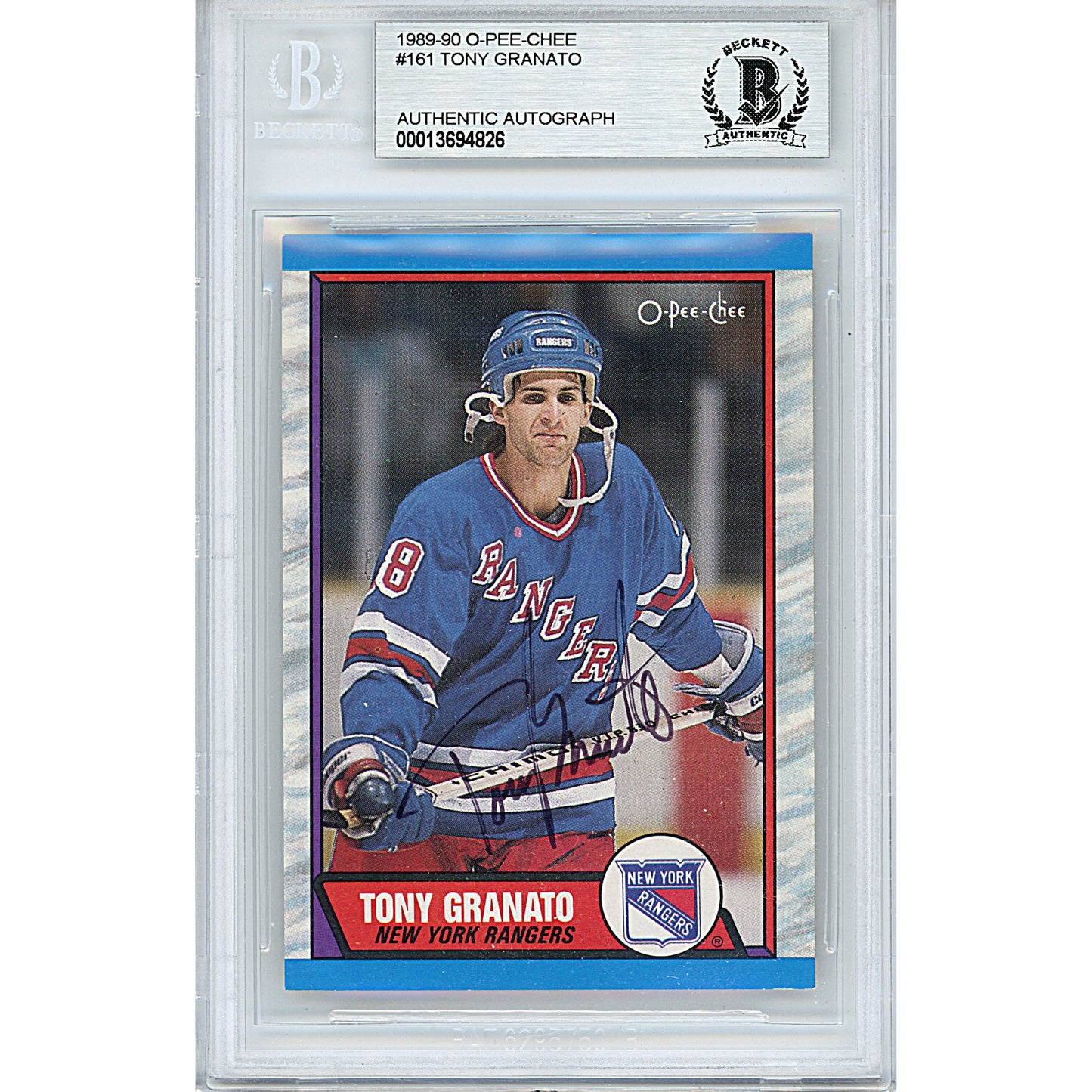Hockey- Autographed- Tony Granato Signed New York Rangers 1989-1990 O-Pee-Chee Hockey Card Beckett BAS Slabbed 00013694826 - 101
