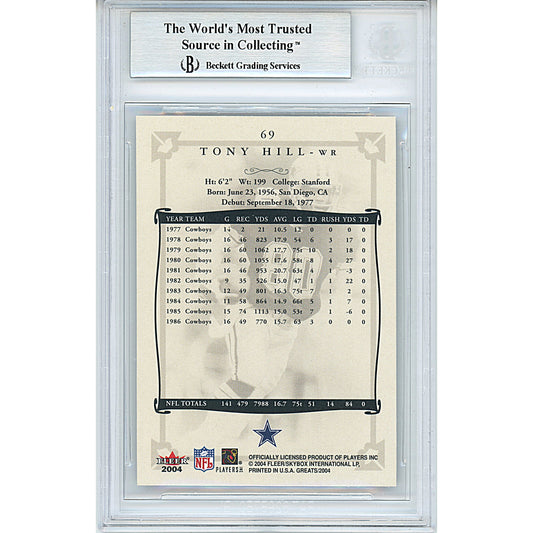 Footballs- Autographed- Tony Hill Signed Dallas Cowboys 2004 Fleer Greats of the Game Football Card Beckett BAS Authenticated Slabbed 00013247916 - 102