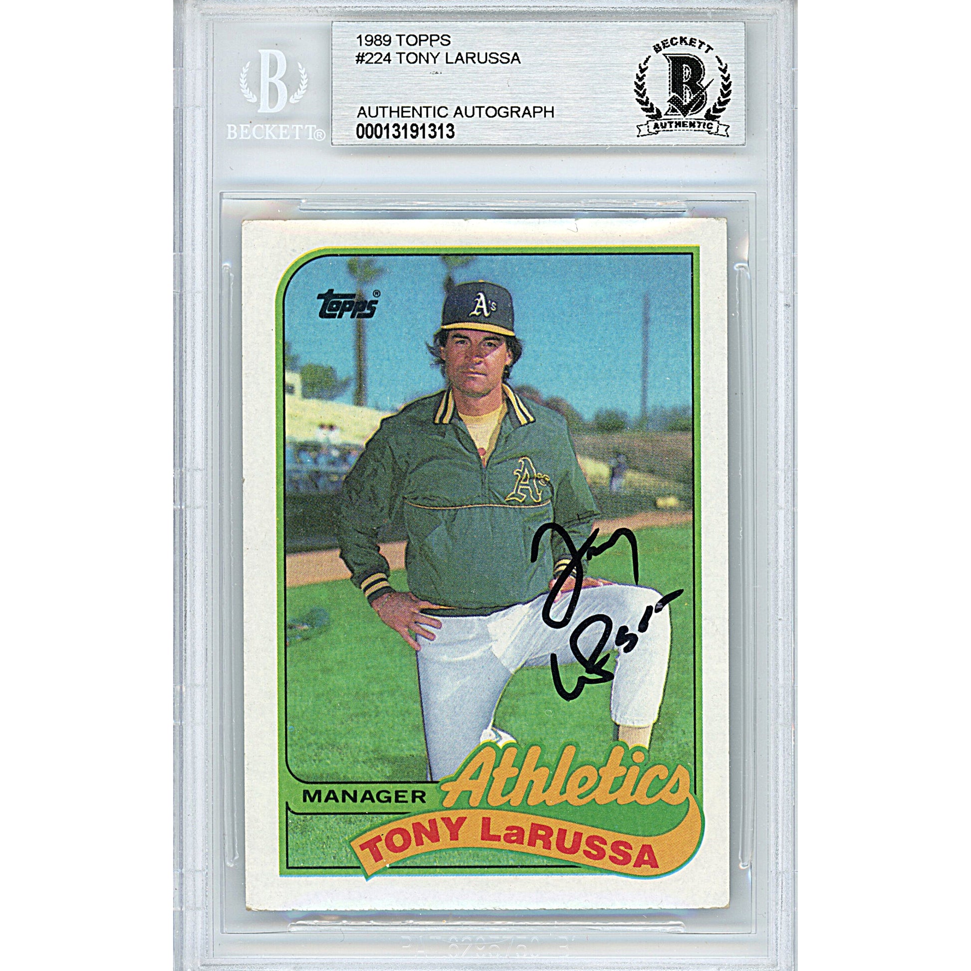 Baseballs- Autographed- Tony LaRussa Signed Oakland Athletics A's 1989 Topps Baseball Card Beckett Slabbed 00013191313 - 101