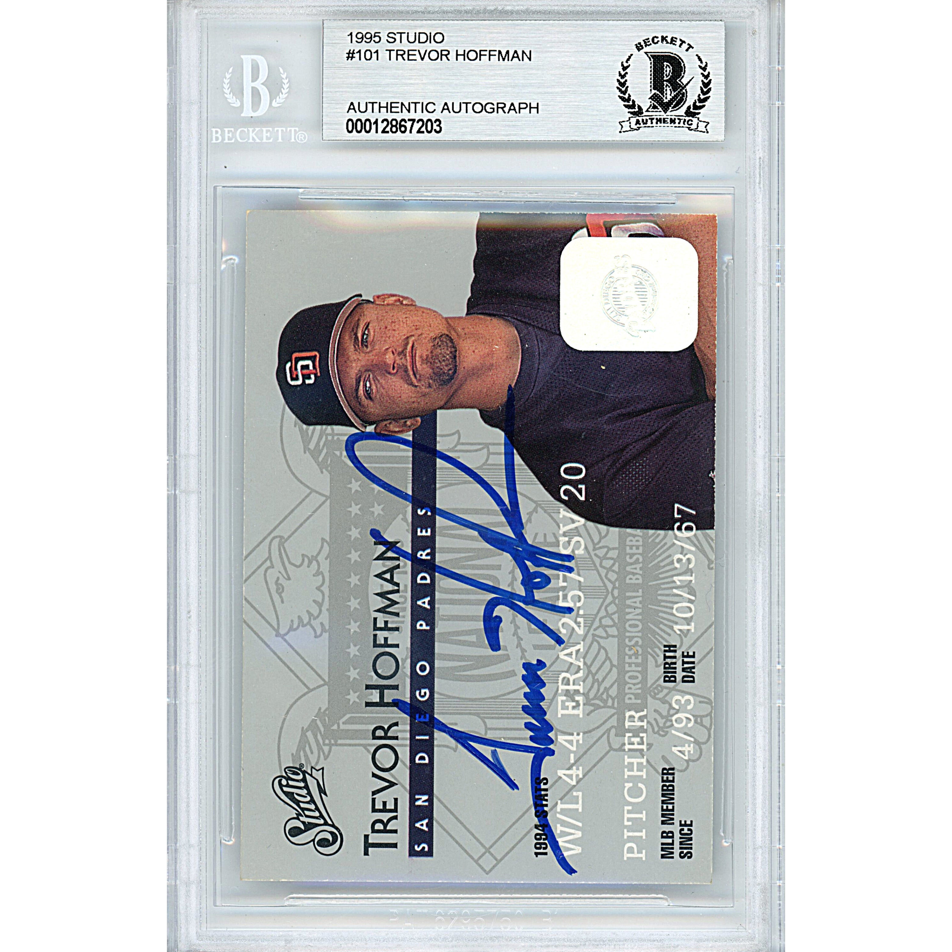 Trevor Hoffman signed trading card – signature close-up – Beckett COA