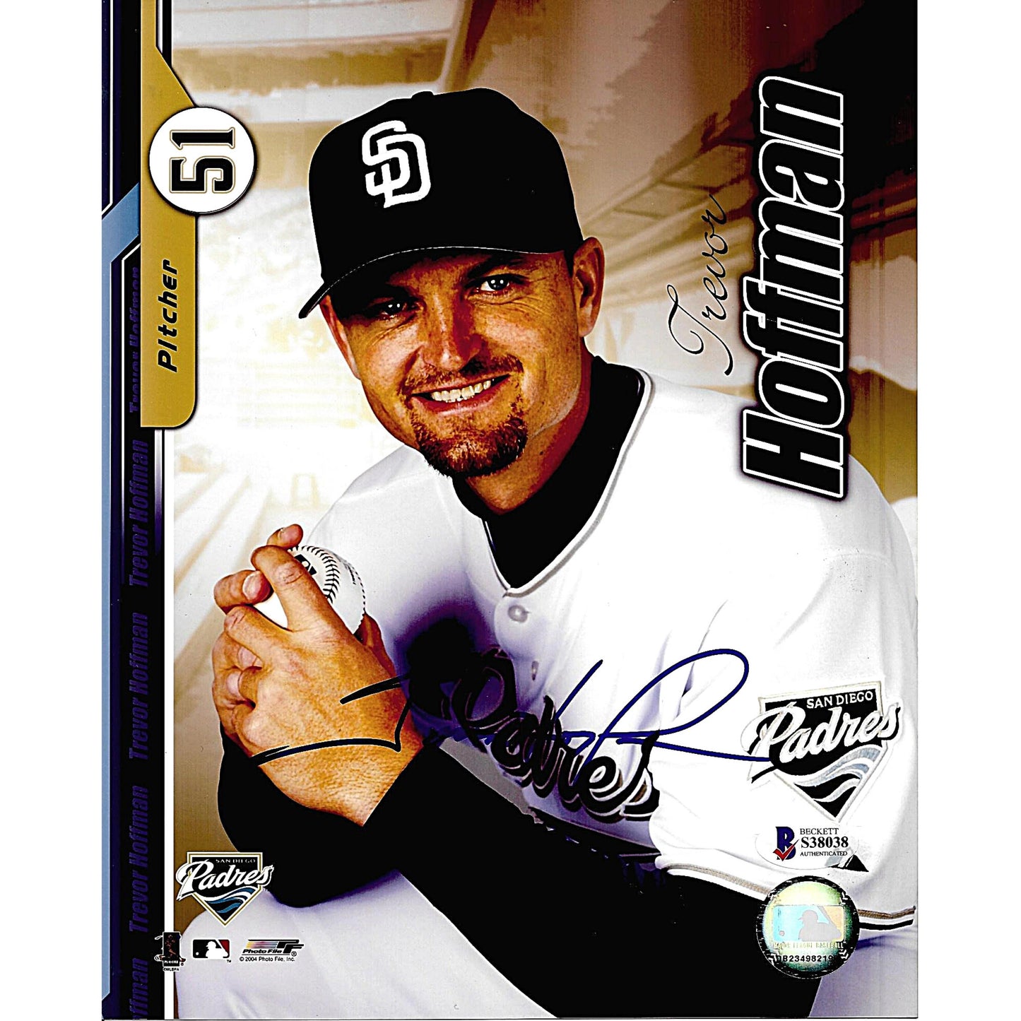 Baseballs- Autographed- Trevor Hoffman Signed San Diego Padres Studio 8x10 Photo Beckett Authentication Services BAS S38038 - 101b