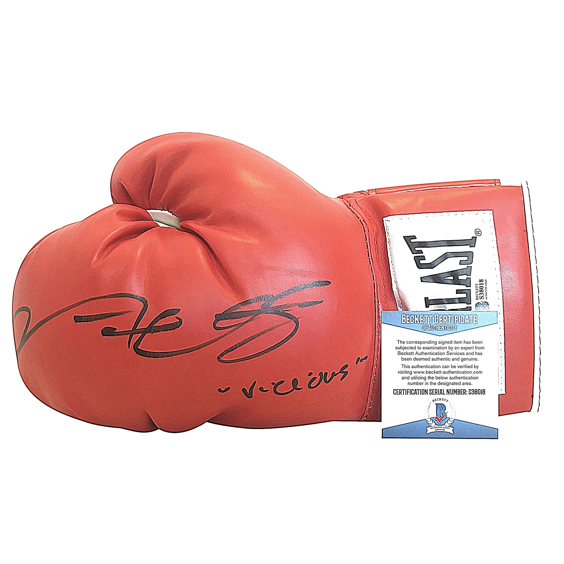 Boxing Gloves-Autographed - Victor Ortiz Signed Everlast Red Boxing Glove W/ Inscription - Beckett BAS 201a