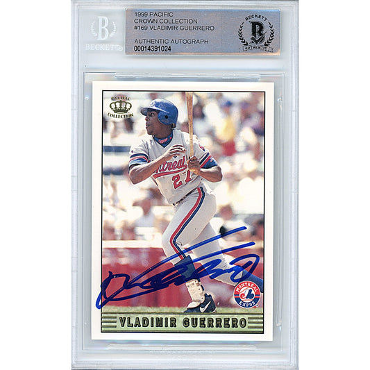 Baseballs- Autographed- Vladimir Guerrero Signed Montreal Expos 1999 Pacific Crown Collection Baseball Card Beckett Slabbed 00014391024 - 101