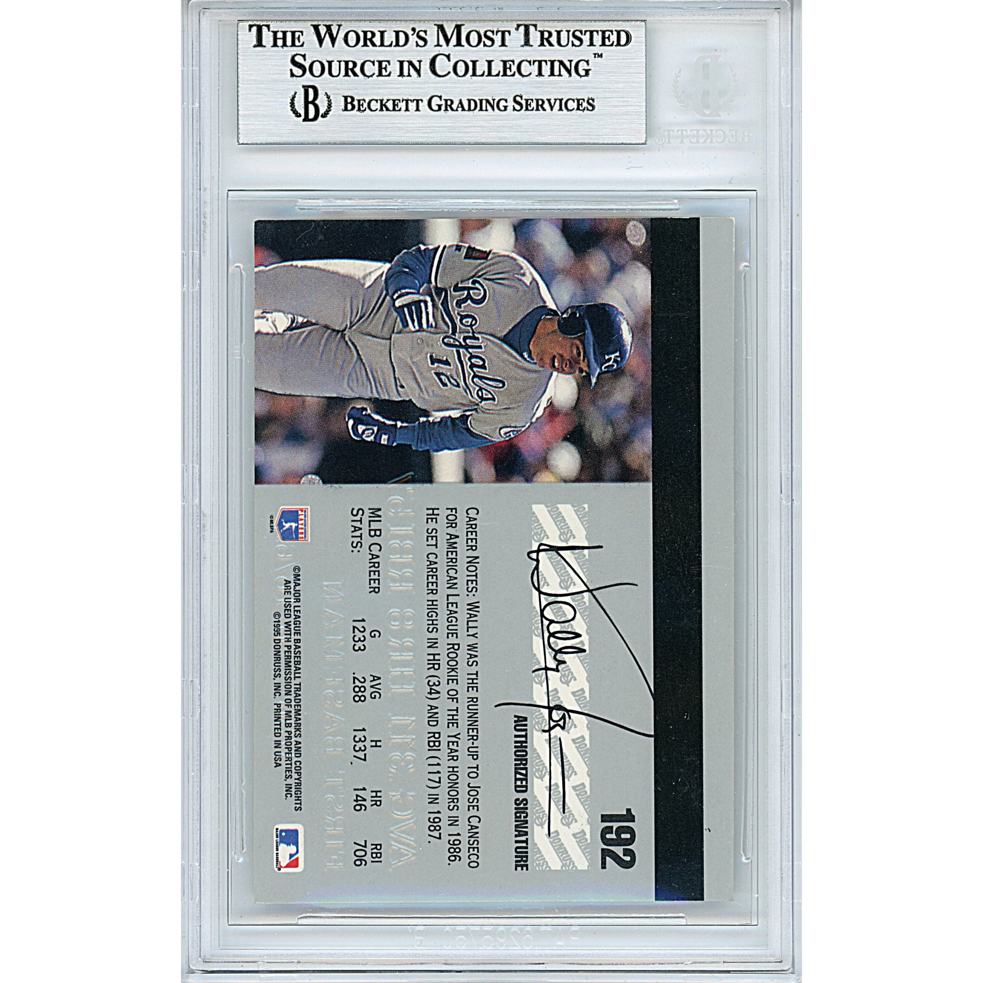 Baseballs- Autographed- Wally Joyner Signed Kansas City Royals 1995 Donruss Studio Baseball Card Beckett BAS Slabbed 00013191063 - 104