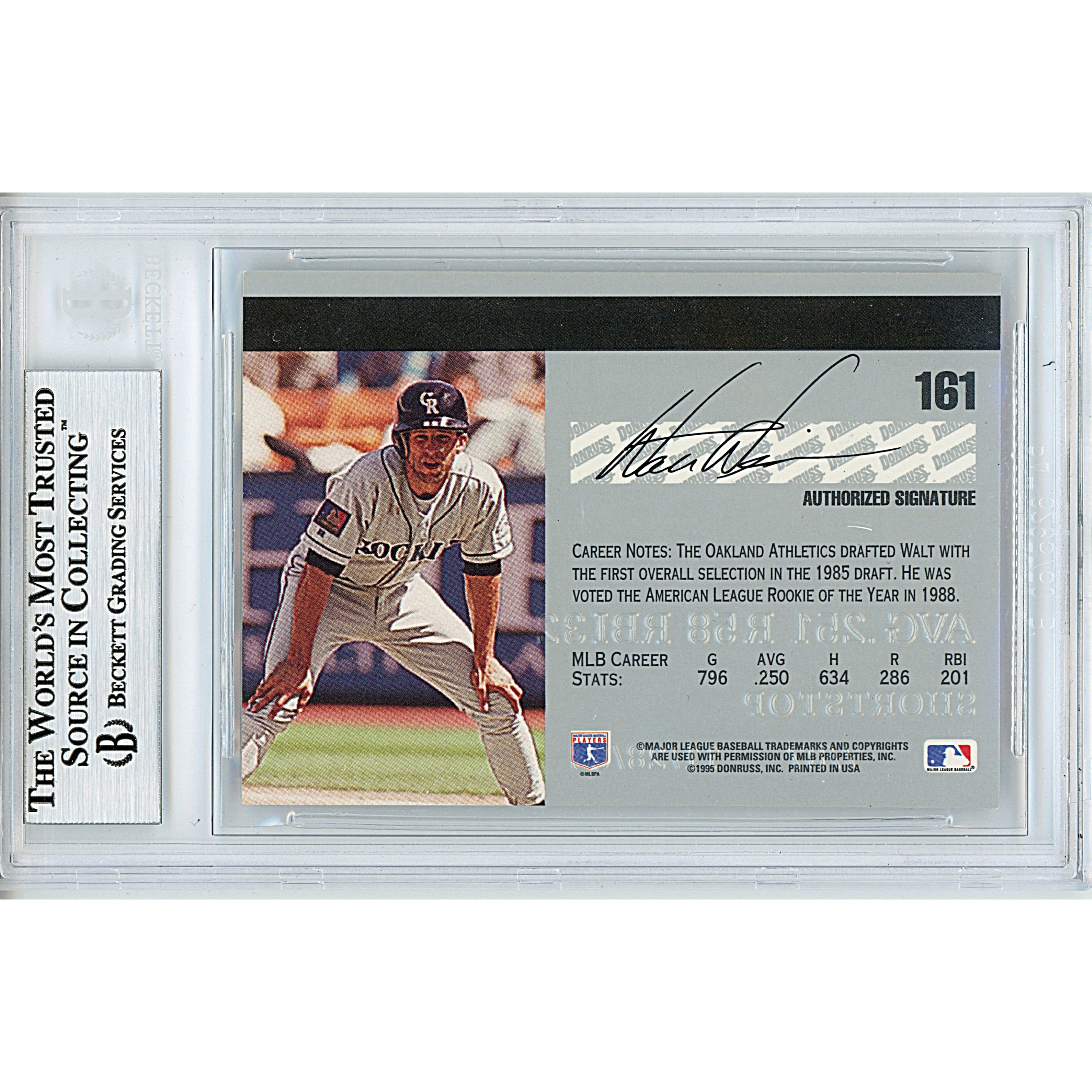 Walt Weiss auto trading card – authentication sticker – Beckett COA