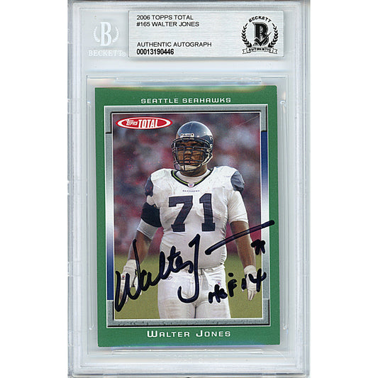 Footballs- Autographed- Walter Jones Signed Seattle Seahawks 2006 Topps Total Football Card Beckett BAS Authenticated Slabbed 00013190446 - 101