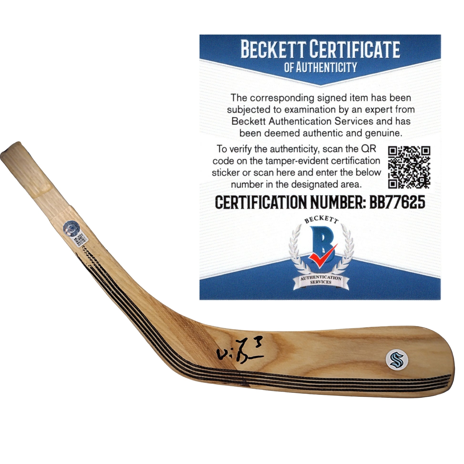 Hockey- Autographed- Will Borgen Signed Seattle Kraken Hockey Stick Blade Beckett Authentication 101
