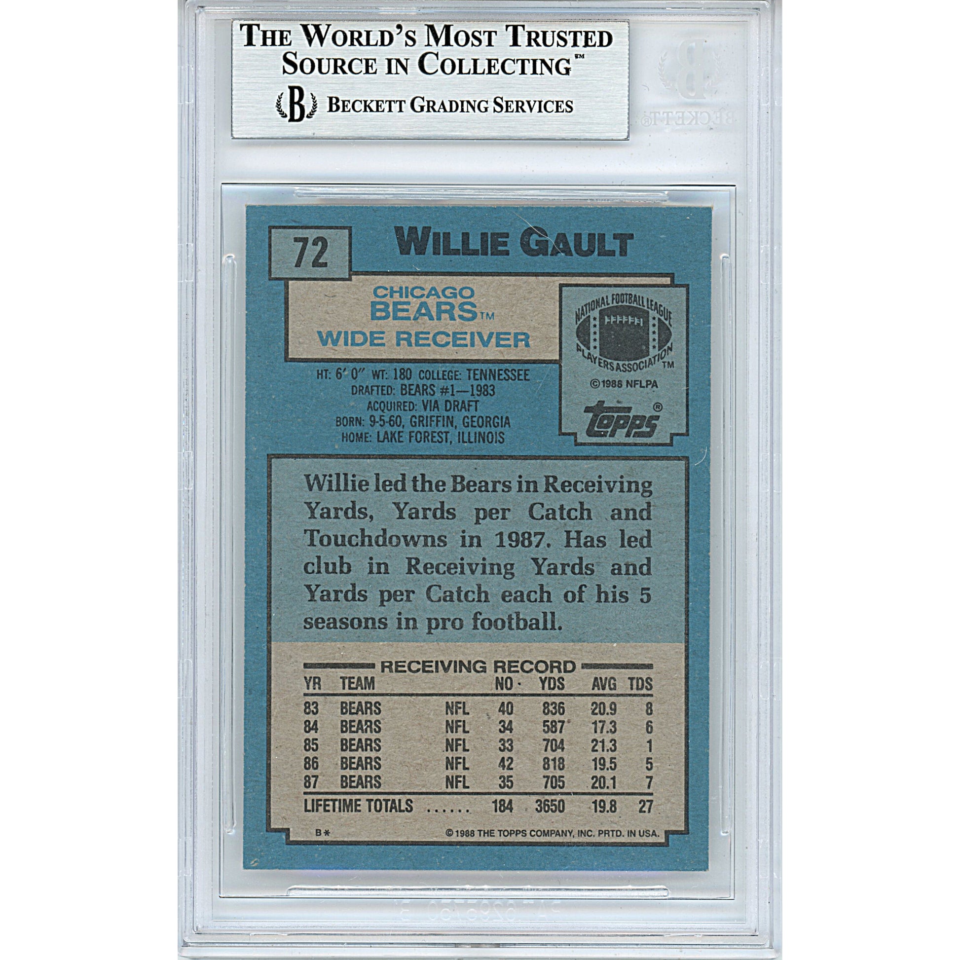 Willie Gault Signed Raiders 1993 Fleer Football Card Beckett Slab –  www.