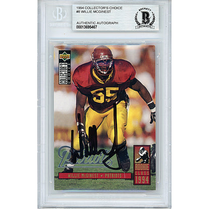 Footballs- Autographed- Willie McGinest Signed USC Trojans 1994 Collectors Choice Rookie Football Card Beckett BAS Slabbed 00013695467 - 101