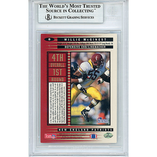 Footballs- Autographed- Willie McGinest Signed USC Trojans 1994 Collectors Choice Rookie Football Card Beckett BAS Slabbed 00013695467 - 102