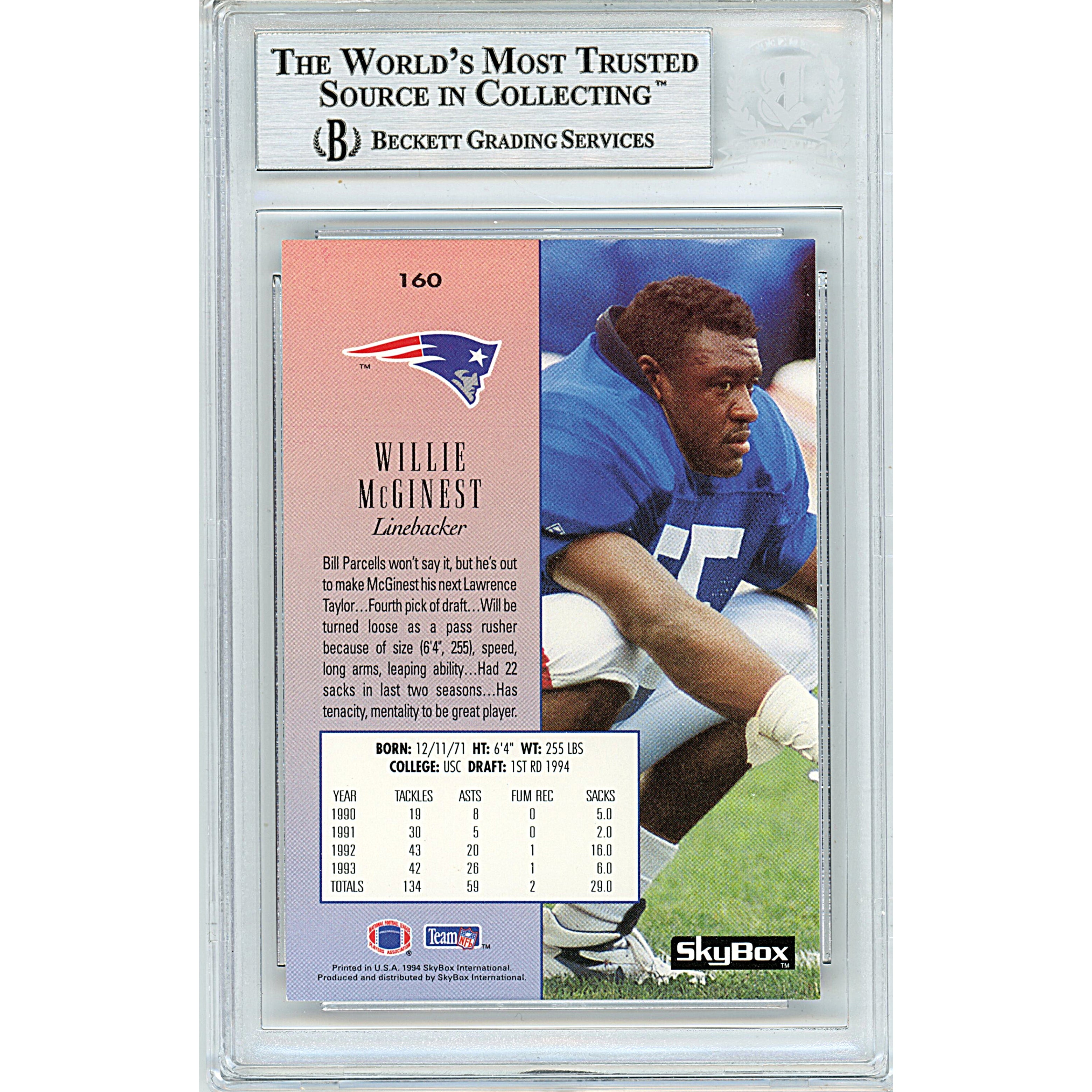 Willie McGinest signed trading card – signature close-up – Beckett COA