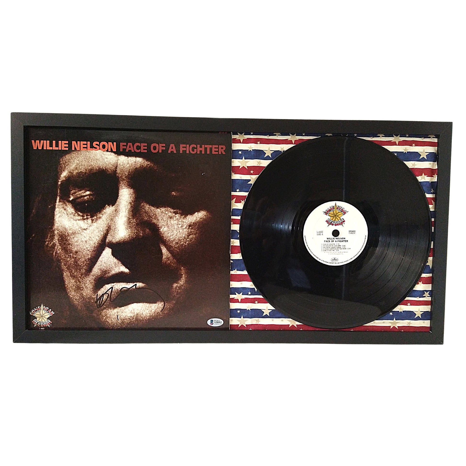 Music- Autographed- Willie Nelson Signed Face Of A Fighter Vinyl Record Album Cover Framed Proof Photo Beckett BAS Authentication 1