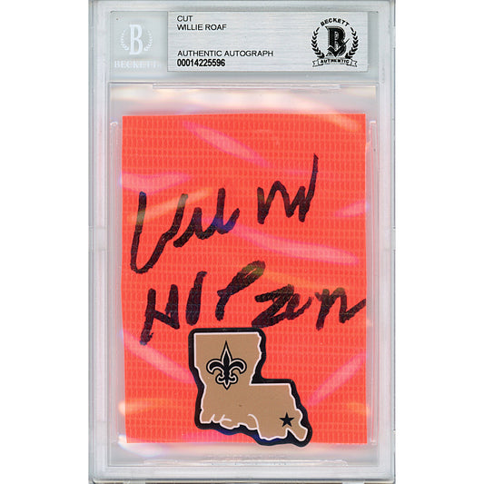 Footballs- Autographed- Willie Roaf Signed New Orleans Saints End Zone Pylon Piece Cut Beckett Slabbed 00014225596 - 101a