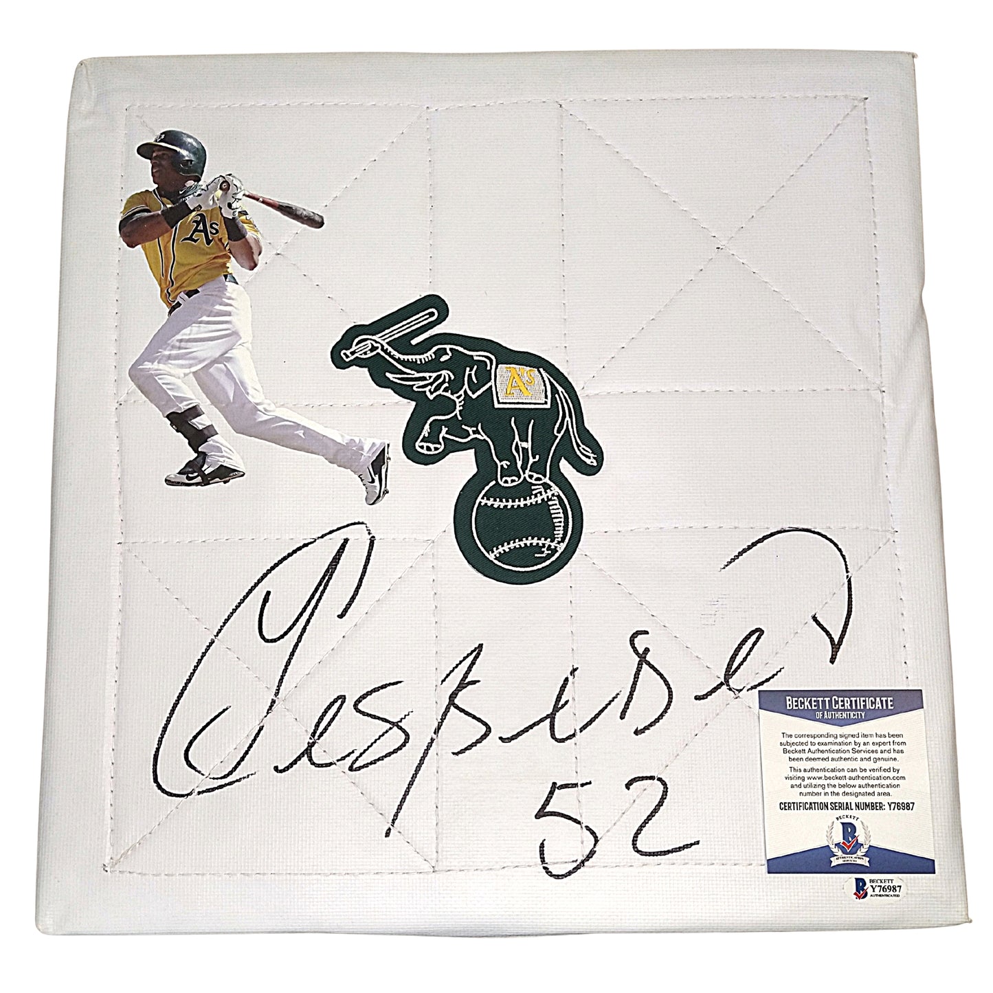 Home Plates- Autographed- Yoenis Cespedes Signed Oakland Athletics A's Elephant Logo Baseball Base with Exact Proof - Beckett BAS Authentication - 101